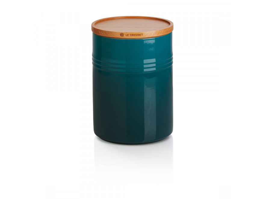 Le Creuset Емкость для хранения с деревянной крышкой 19 см, Deep Teal | https://grandposuda.com.ua