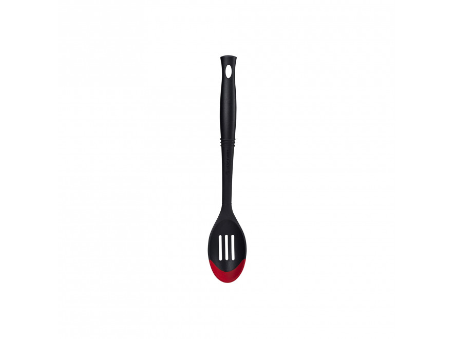 Le Creuset Ложка кулинарная с прорезью 34 cм, черный/красный | https://grandposuda.com.ua