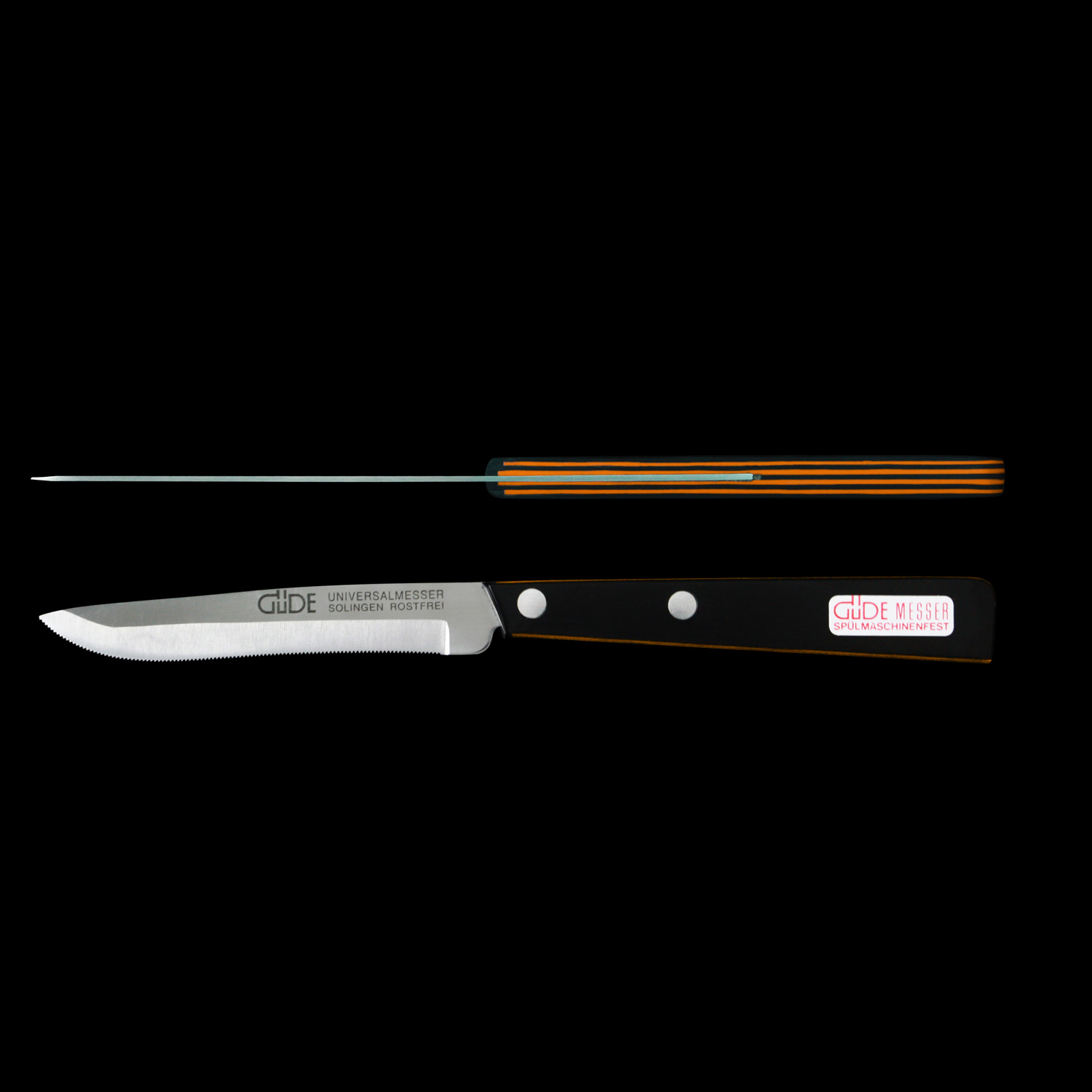 Нож универсальный 10 см черный-оранжевый Universal Guede | https://grandposuda.com.ua