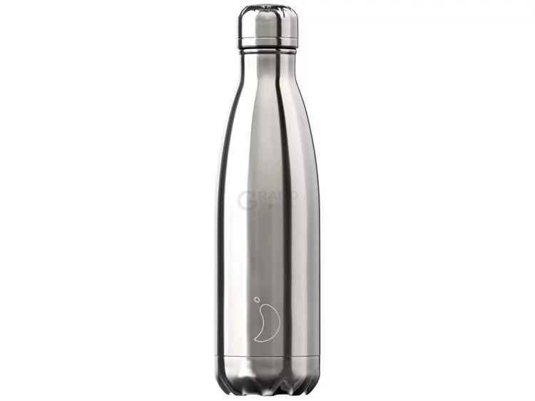 Вакуумна пляшка для води 0,5 л, срібляста Chrome Silver CHILLYS | https://grandposuda.com.ua